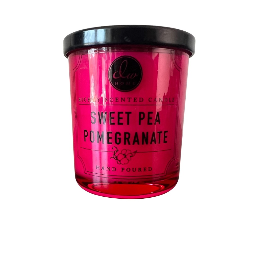 DW Home Sweet Pea Pomegranate Richly Scented Candle 4oz Pink Glass Jar DW5020